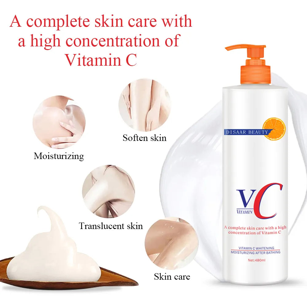 Disaar 100% crème corporelle blanchissante biologique vitamine c forte blanchissant la peau blanchissante lotion corporelle pour peau foncée