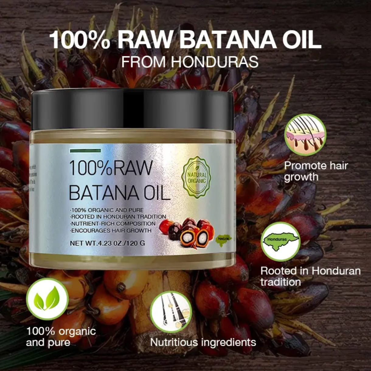 Huile de Batana Bio pour la Croissance des Cheveux : Huile de Traitement Capillaire 100% Pure et Brute du Honduras - Soin Capillaire Vegan Avant ou Après la Douche pour Femmes et Hommes 150 ml