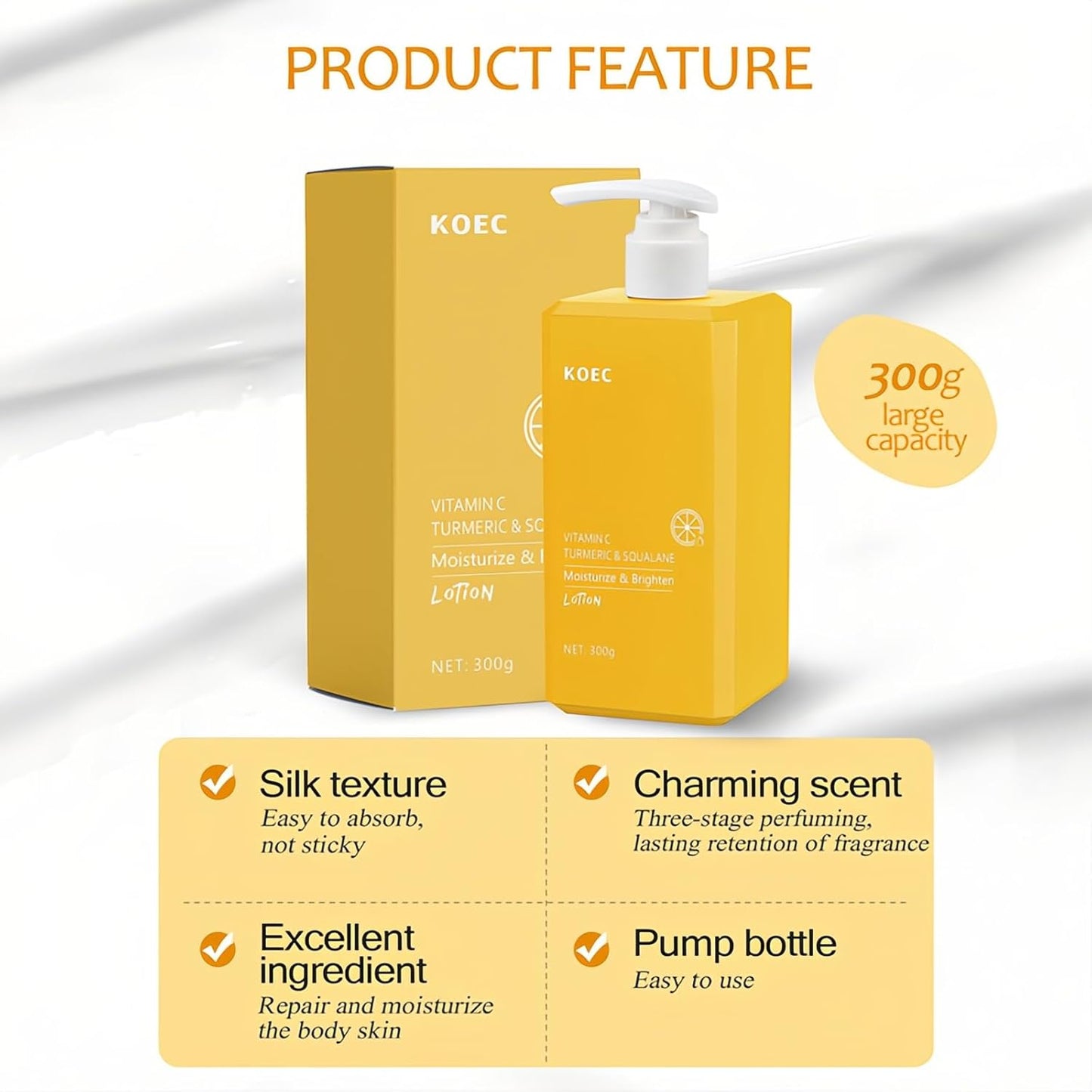 Crème au curcuma, crème à la vitamine C, lotion pour le visage et le corps, raffermissante, éclaircissante, hydratante, soin de la peau (300 ml)