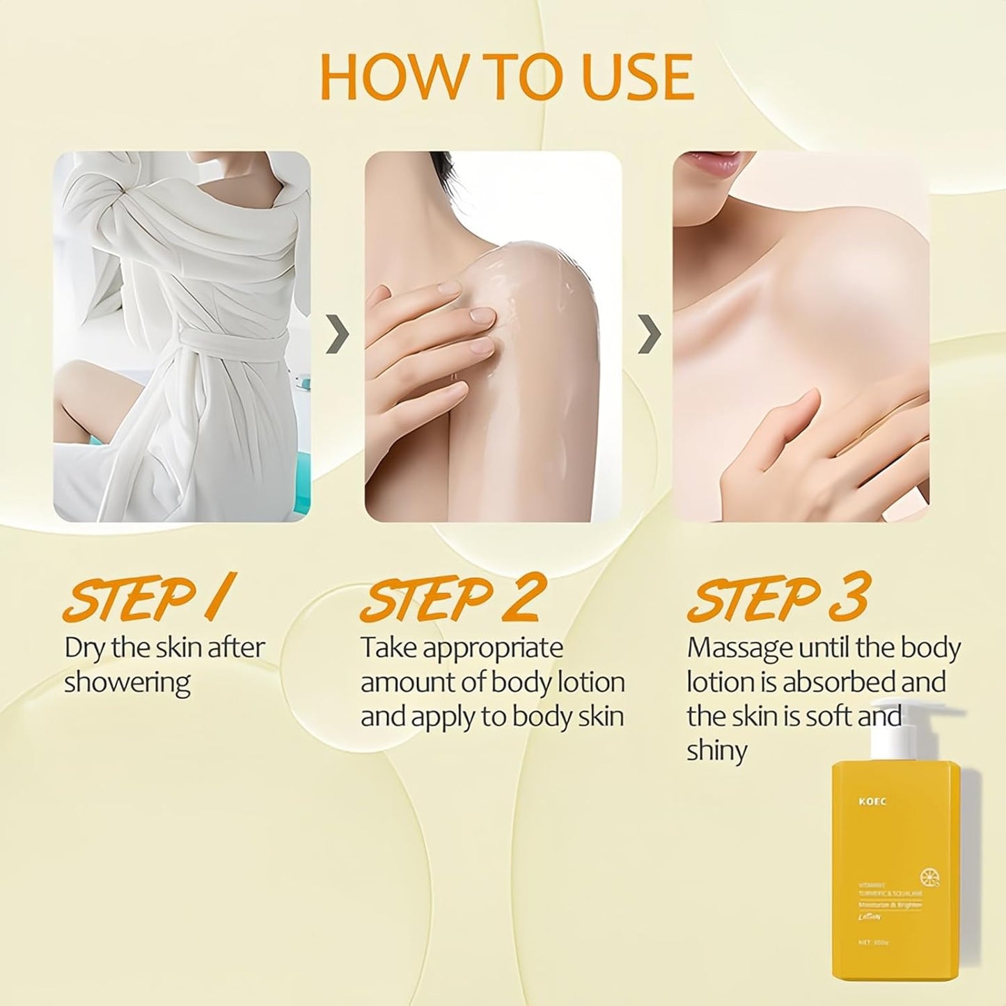 Crème au curcuma, crème à la vitamine C, lotion pour le visage et le corps, raffermissante, éclaircissante, hydratante, soin de la peau (300 ml)