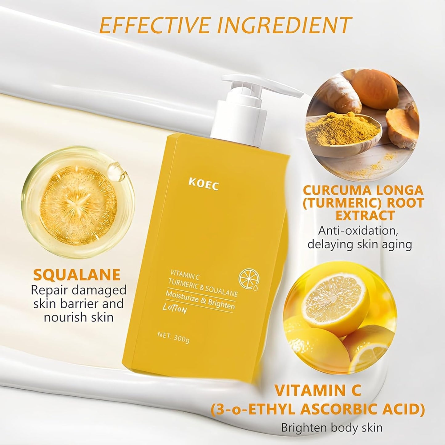 Crème au curcuma, crème à la vitamine C, lotion pour le visage et le corps, raffermissante, éclaircissante, hydratante, soin de la peau (300 ml)