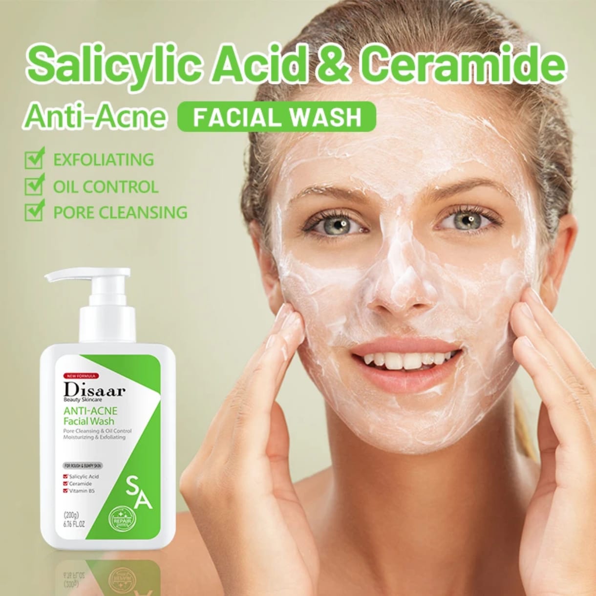 nettoyage du visage anti-acné à l'acide salicylique, au céramide et à la Vitamine B5