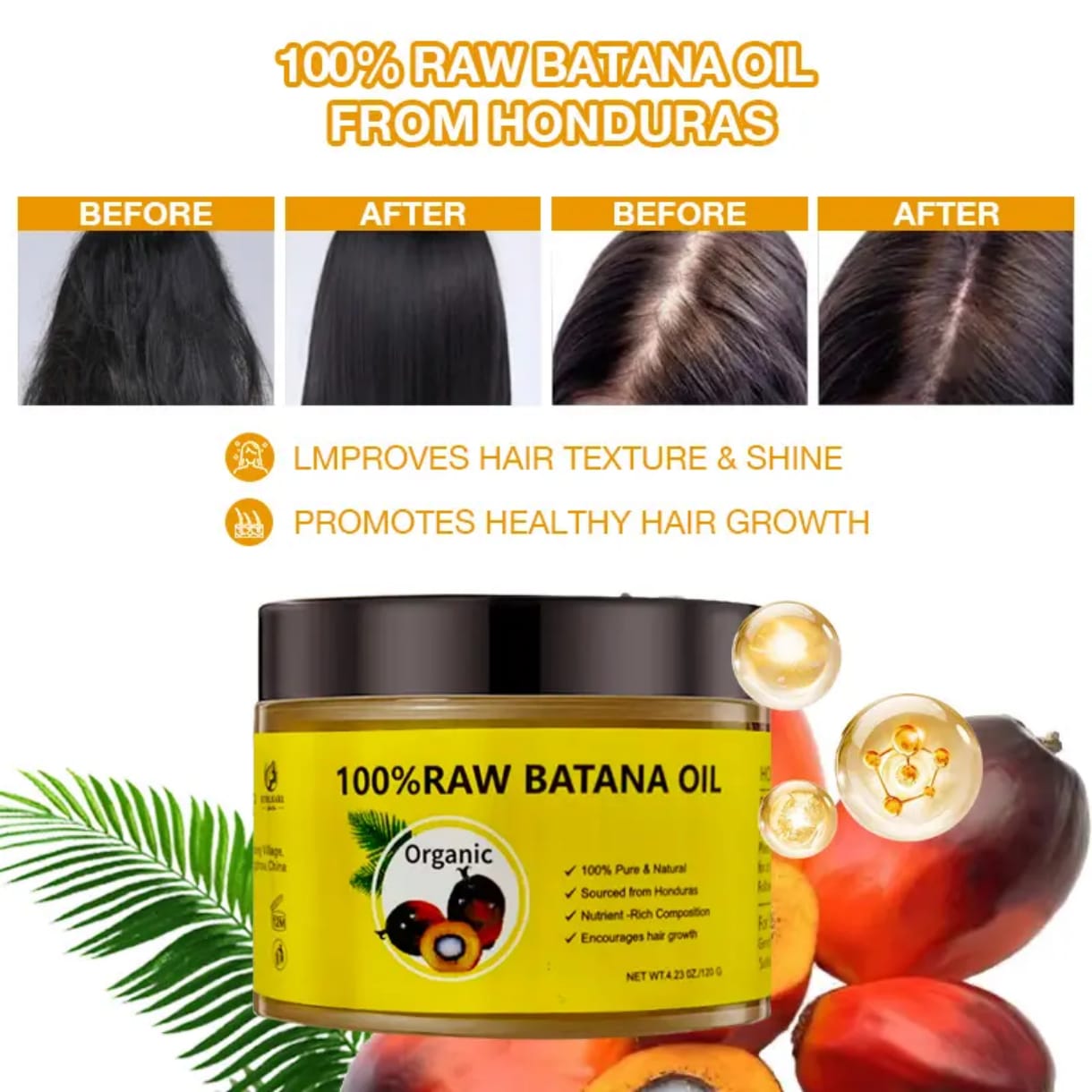 Huile de batana brute du Honduras - Huile de croissance capillaire Dr. Sebi 100 % naturelle et biologique