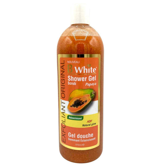 B WHITE Gel Douche exfoliant  éclaircissant papaye