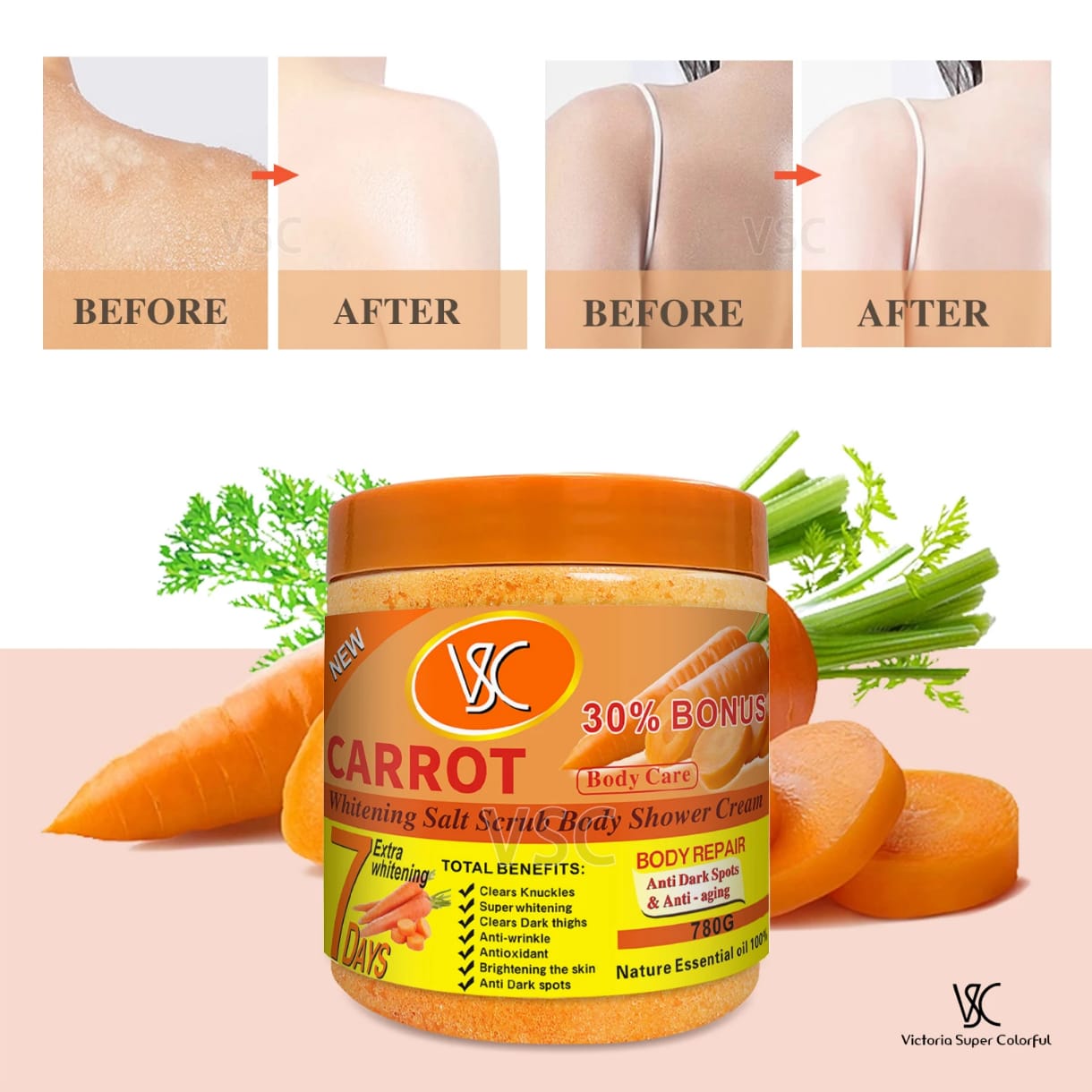 Gommage corporel exfoliant au sel et à la carotte