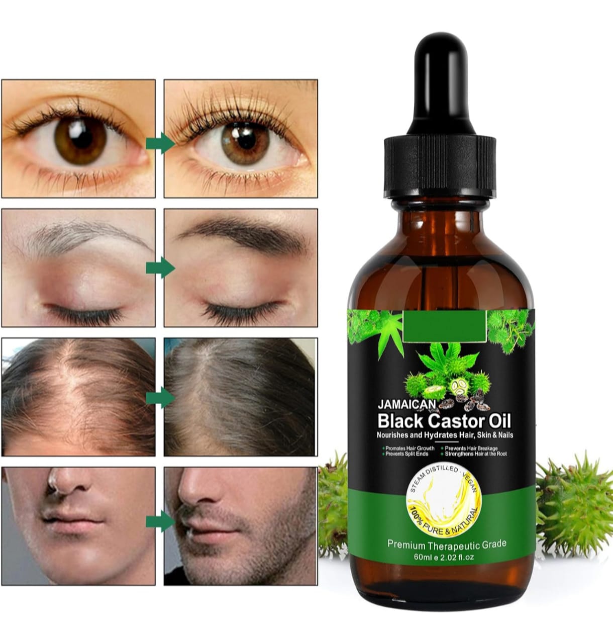 Sérum - Huile de ricin noire jamaïcaine 100 % naturelle pour cheveux