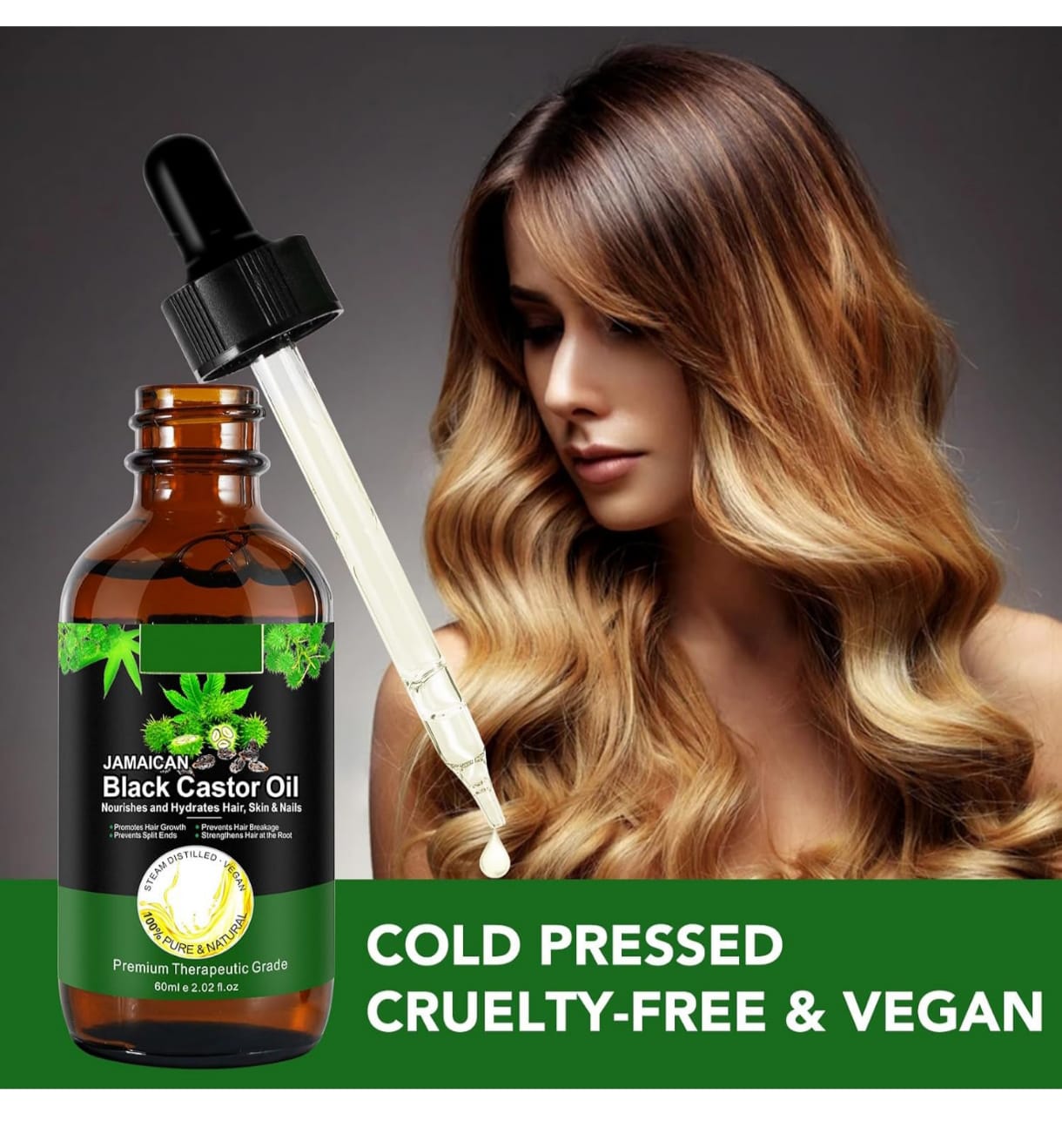 Sérum - Huile de ricin noire jamaïcaine 100 % naturelle pour cheveux