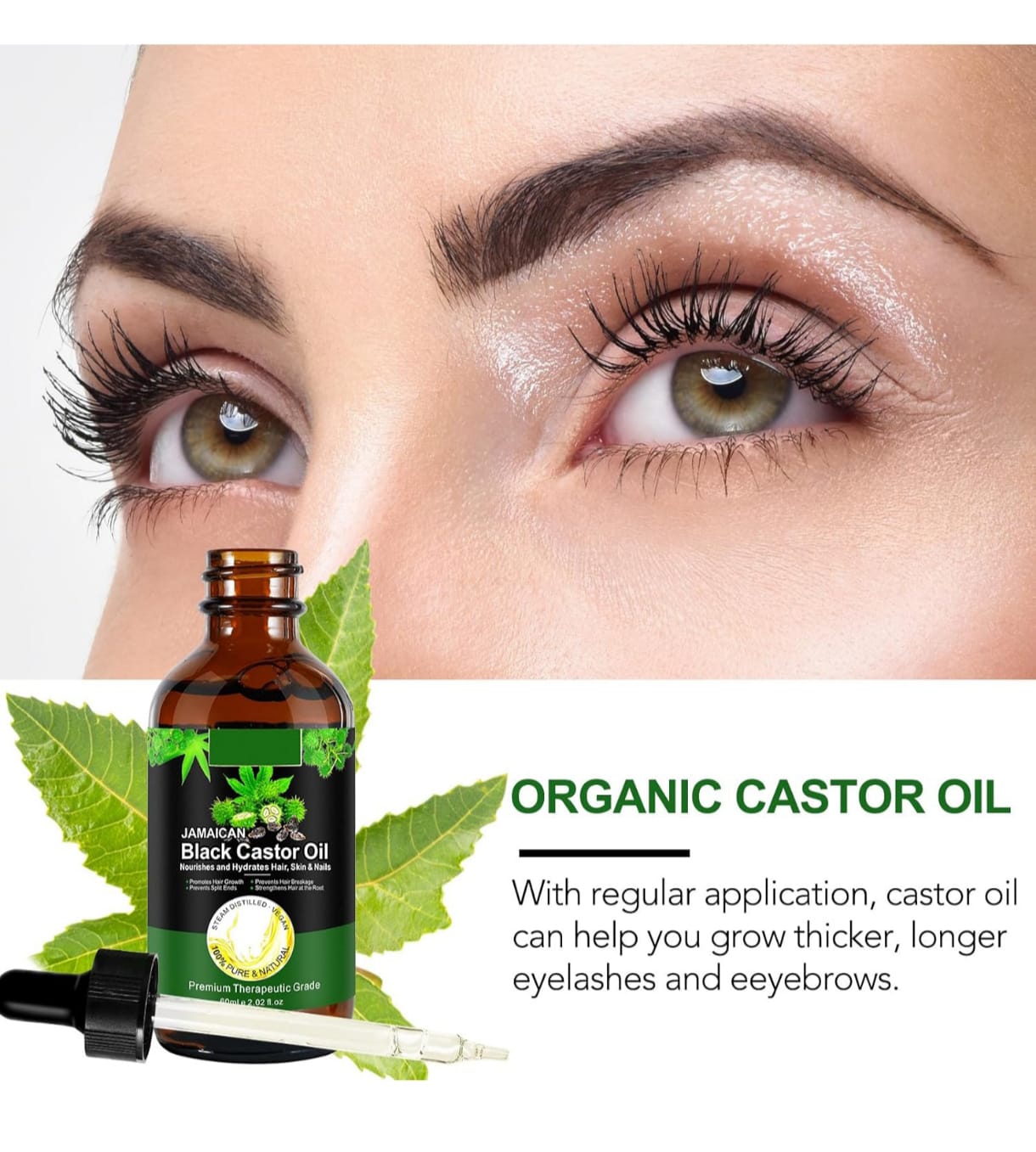 Sérum - Huile de ricin noire jamaïcaine 100 % naturelle pour cheveux