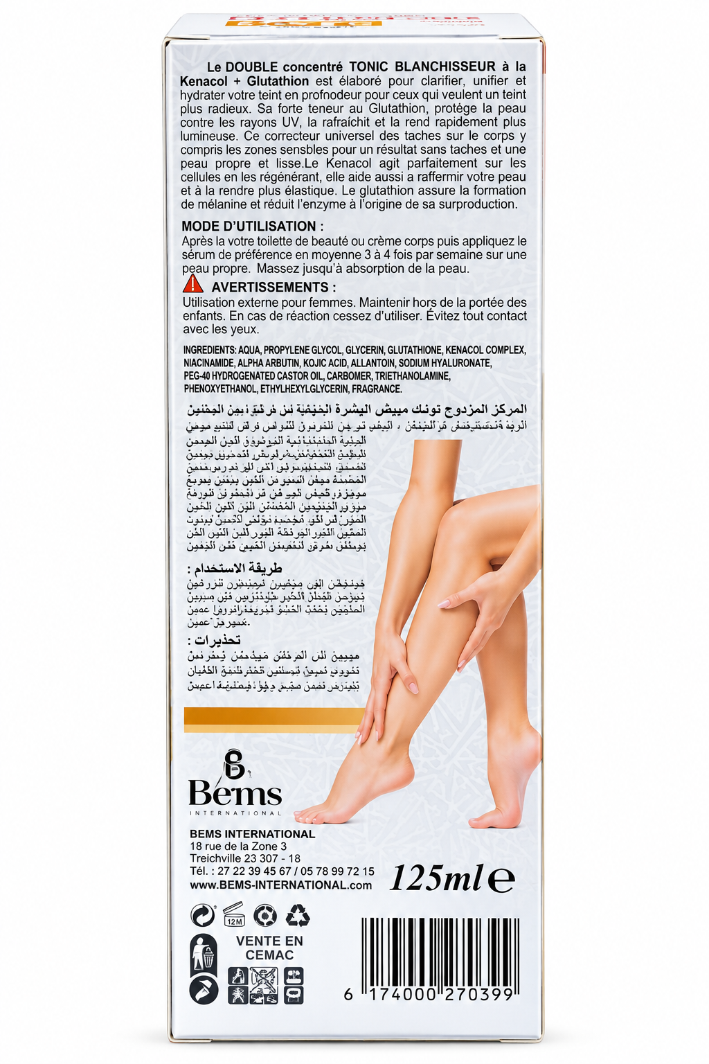 Tonic Blanchisseur Kenacol + Glutathion – Double Concentré Éclaircissant | 125 ml
