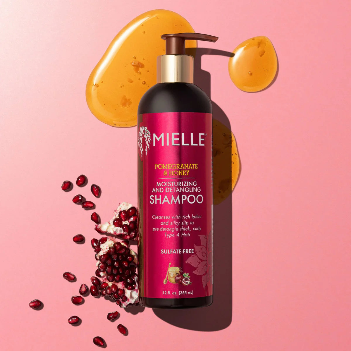 Mielle Shampooing grenade & miel hydratant et démêlant, nettoyant hydratant pour boucles pour cheveux secs et endommagés de type 4, réparez, restaurez et prévenez les frisottis