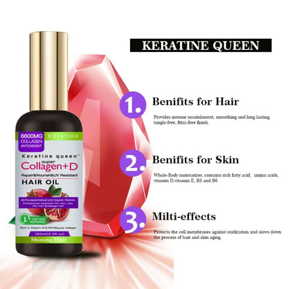 Kératine Queen super collagène +D Sérum Capillaire répare Nourrit et UV résistant