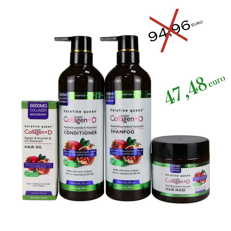 Gamme soins réparateur de cheveux kératine queen collagene super +D