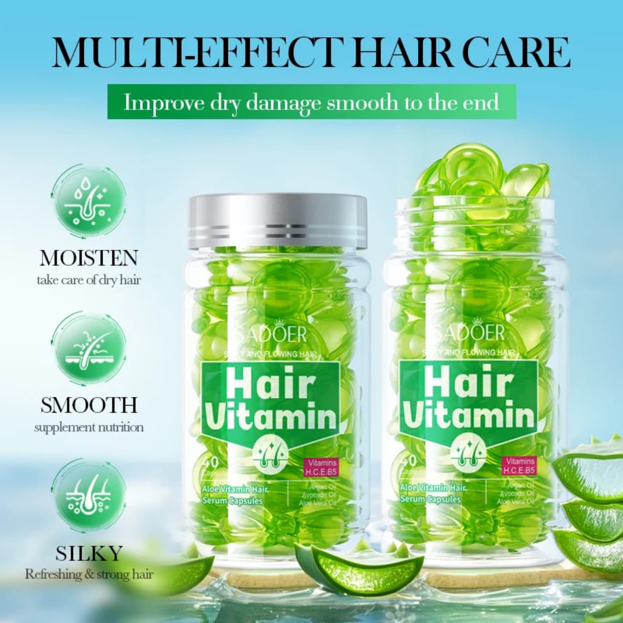 Sérum capillaire multivitaminé à l'aloe vera Kormesic, à l'huile marocaine et à l'aloe vera (40 pièces)
