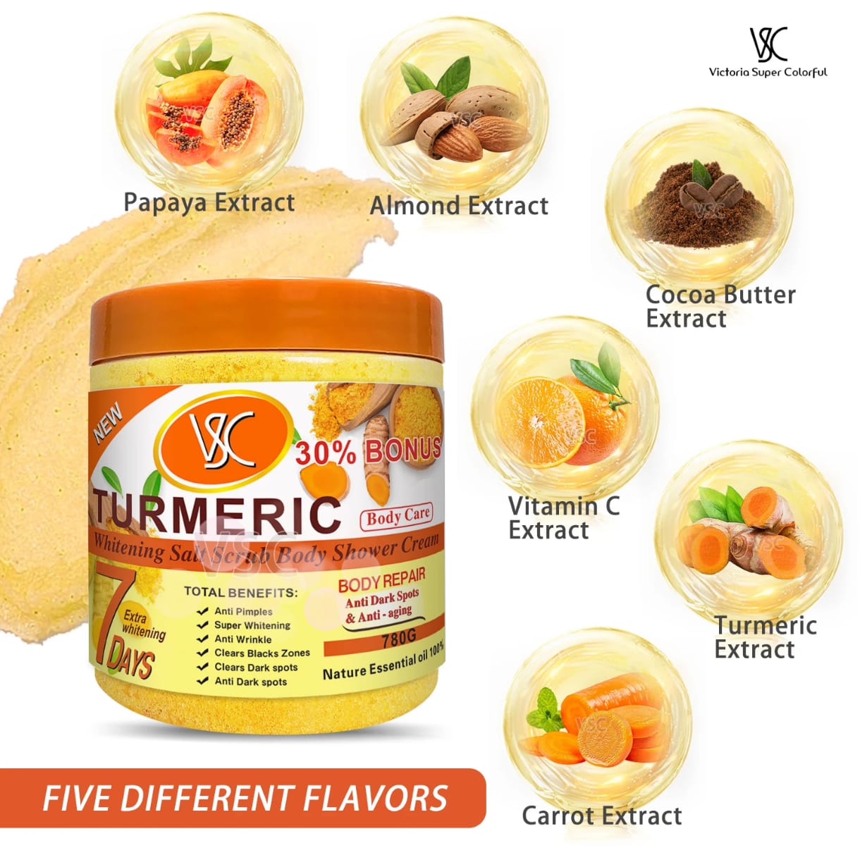 Gommage corporelle au sel et à la papaye, gommage corporel, correction du corps, anti-taches brunes, soin raffermissant de la peau.