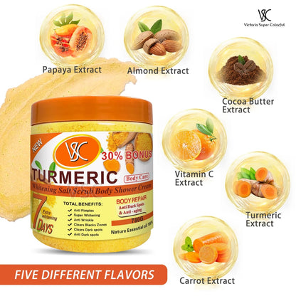 Tumeric Gommage corporel au curcuma  , exfoliant, nettoyant pour corps et visage, anti taches brunes- Vente de gros possible