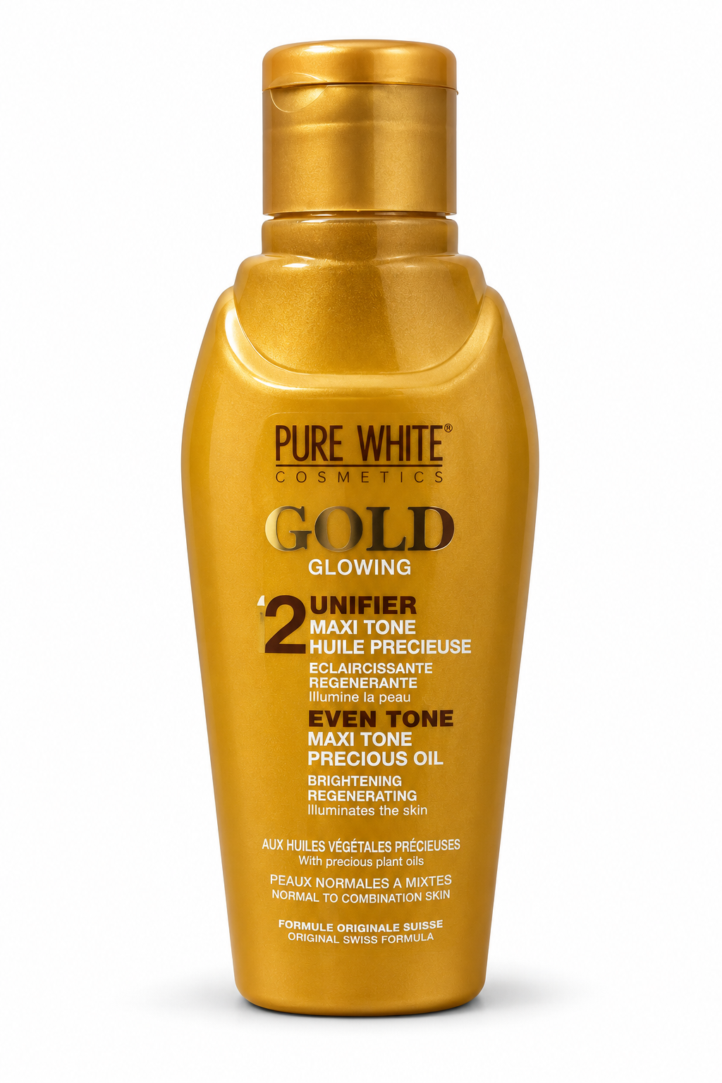 Découvrez l’huile précieuse Pure White Gold Glowing, un soin cosmétique fo