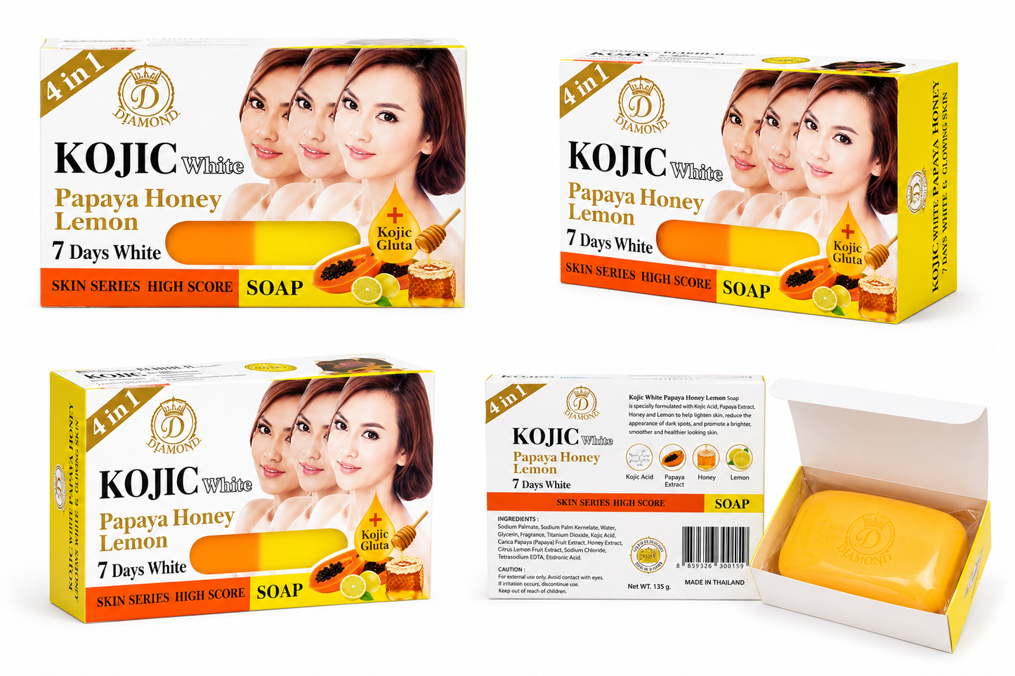 Kojic White Papaya Honey Lemon Soap 4 en 1