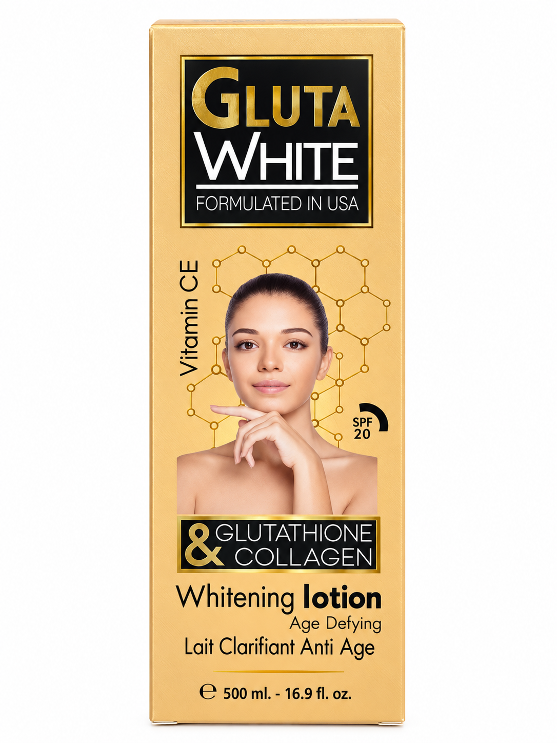 Gluta White – Lait Clarifiant Corps au Glutathion & Collagène | 500 ml