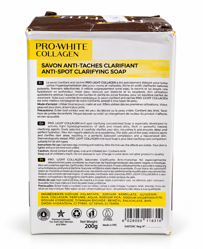Savon PRO-WHITE COLLAGEN THE ONE 200 g – Beurre de Karité et Jaune d’Œuf, Savon Clarifiant Anti-Taches pour le Visage et le Corps