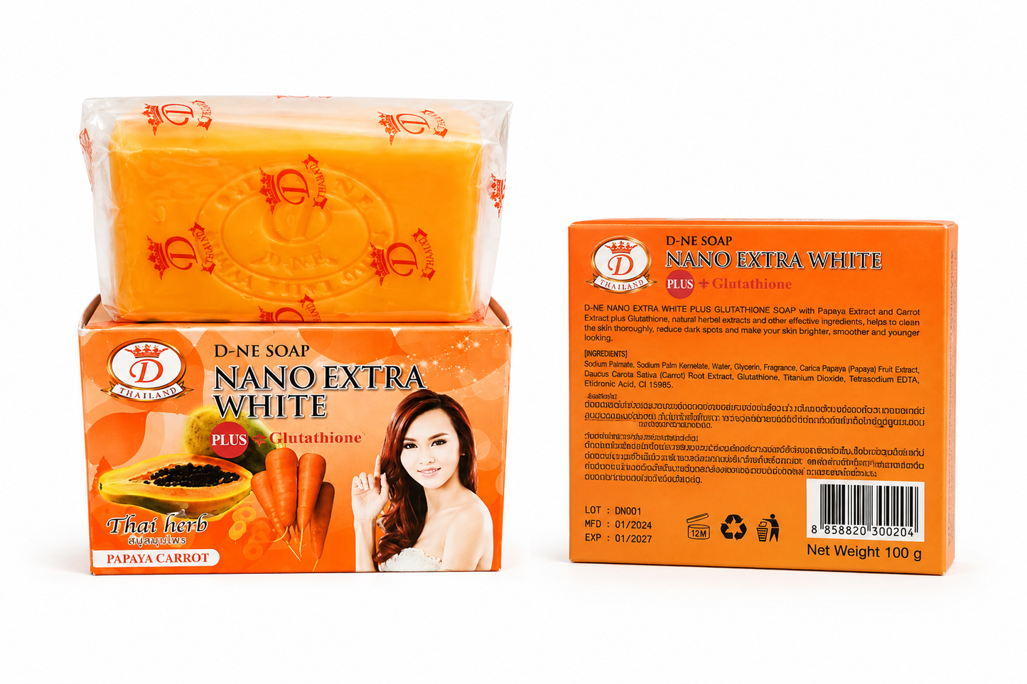 D-NE Soap Nano Extra White Plus Glutathione – Papaya & Carotte