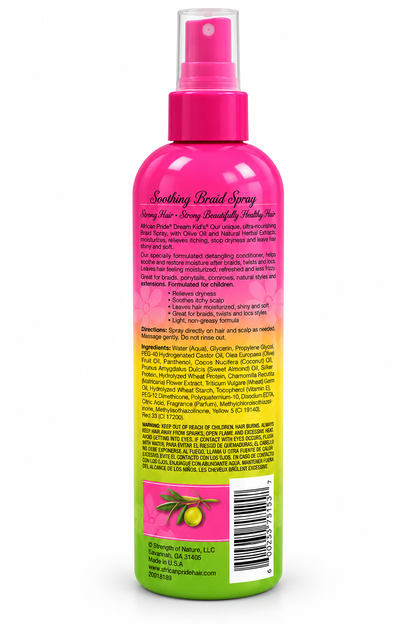 African Pride Dream Kids Olive Miracle Braid Spray 355 ml – Spray Hydratant et Apaisant pour Tresses, Nattes et Cuir Chevelu