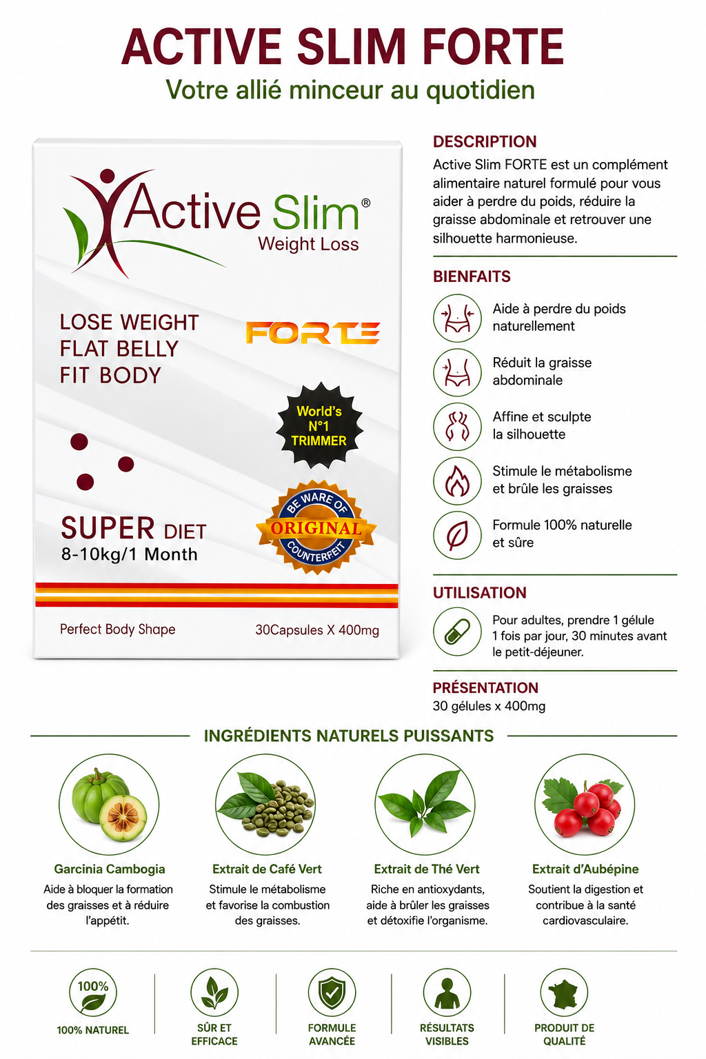Brûleur de graisse Active Slim forte - cure forte   - sans effort sans régime(fatzorb)