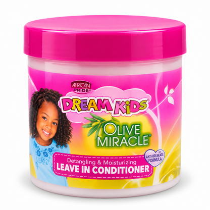 African Pride Dream Kids Olive Miracle Leave-In Conditioner – Après-Shampoing Sans Rinçage Démêlant et Hydratant pour Enfants