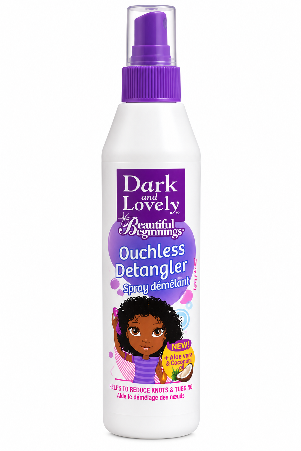 Dark and Lovely Beautiful Beginnings Ouchless Detangler – Spray Démêlant Enfants à l’Aloe Vera et à l’Huile de Coco, 250 ml.