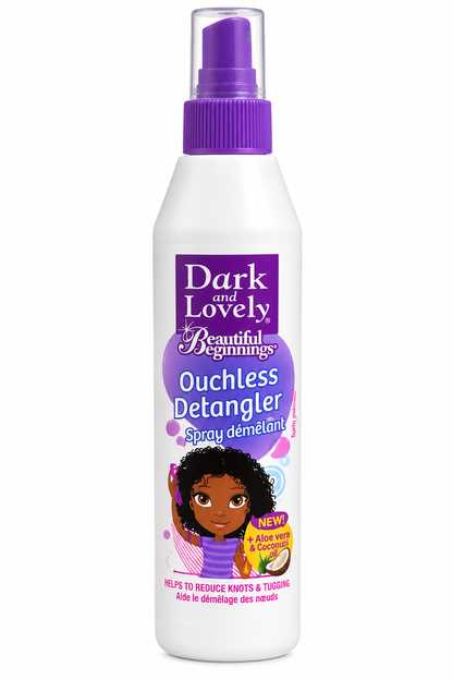 Dark and Lovely Beautiful Beginnings Ouchless Detangler – Spray Démêlant Enfants à l’Aloe Vera et à l’Huile de Coco, 250 ml.