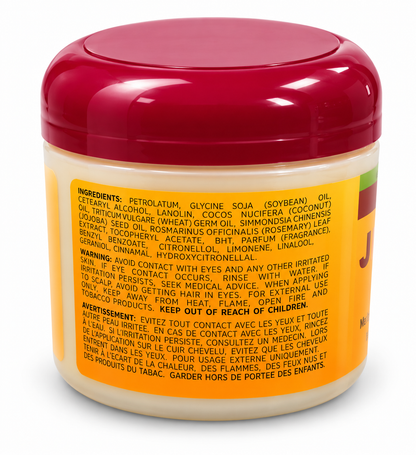Voici la photo du dos du ORS Jojoba Oil Hair dress 156 g, avec un fond blanc, idéale pour présenter les ingrédients et les précautions d’utilisation sur Beverly Store.