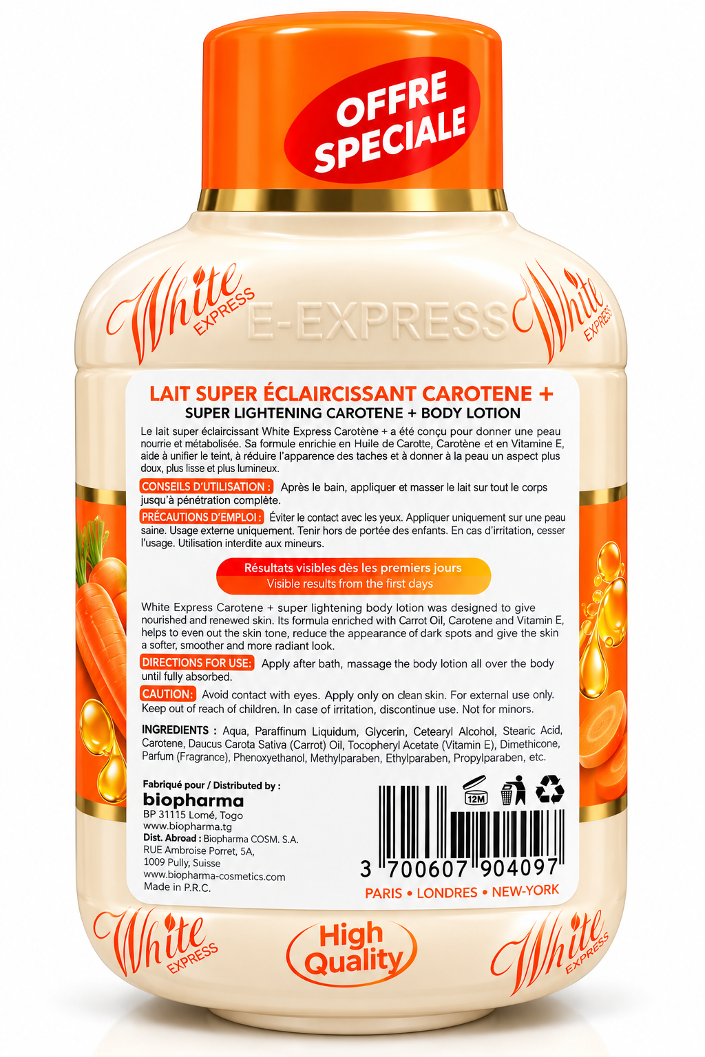 White Express Carotène+ – Lait Super Éclaircissant Corps | 500 ml