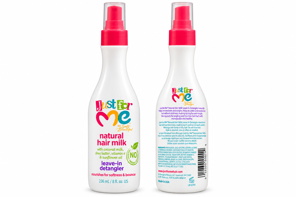 Just For Me Natural Hair Milk Leave-In Detangler 236 ml – Spray Démêlant Sans Rinçage au Lait de Coco, Beurre de Karité et Vitamine E