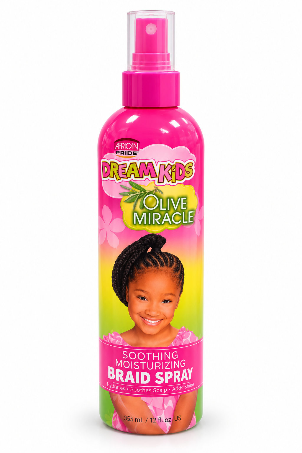African Pride Dream Kids Olive Miracle Braid Spray 355 ml – Spray Hydratant et Apaisant pour Tresses, Nattes et Cuir Chevelu