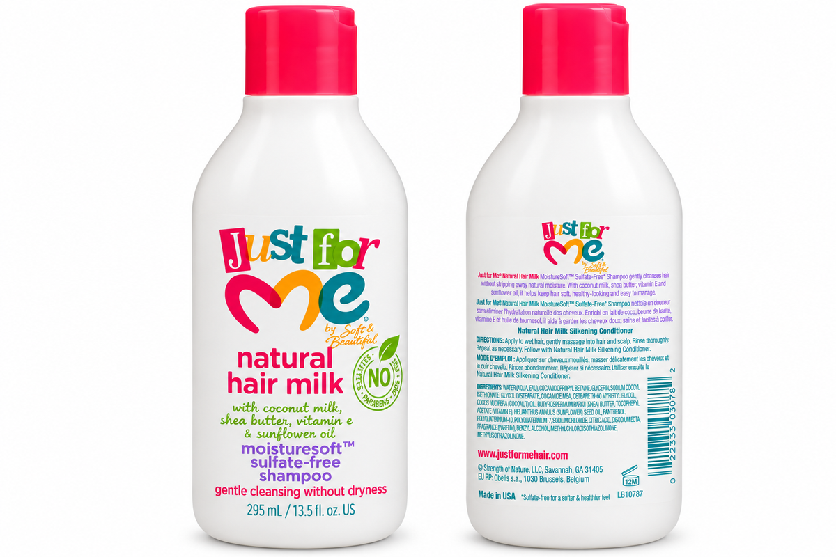 Just For Me Natural Hair Milk MoistureSoft Shampoo 295 ml – Shampoing Sans Sulfates au Lait de Coco, Beurre de Karité et Vitamine E