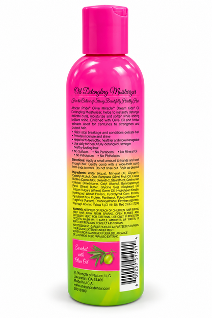African Pride Dream Kids Olive Miracle Oil Detangling Moisturizer 236 ml – Soin Démêlant, Hydratant et Anti-Casse Sans Rinçage pour Cheveux Bouclés, Frisés et Crépus