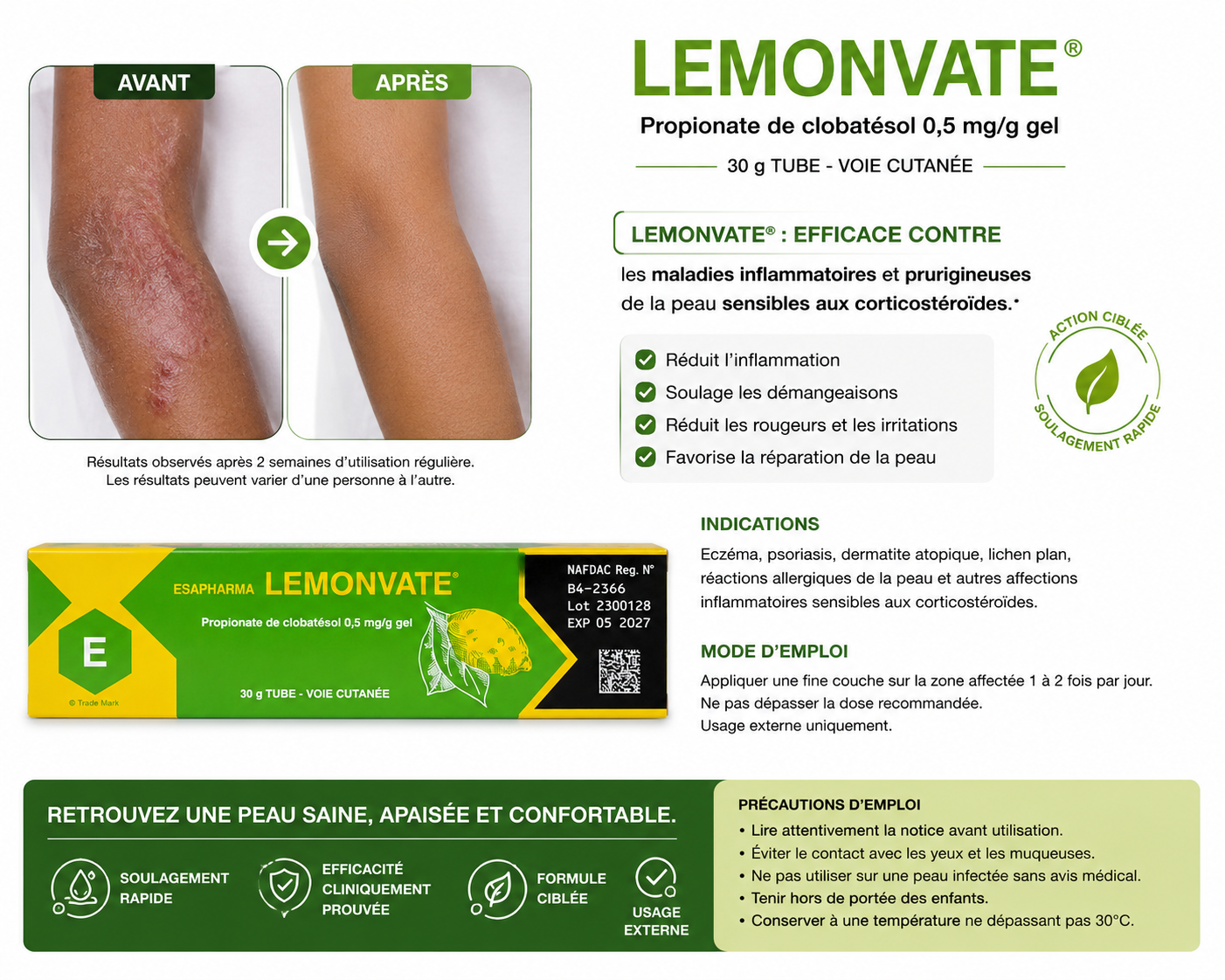 LEMONVATE® Gel – Propionate de Clobétasol 0,5 mg/g