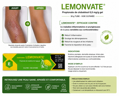 LEMONVATE® Gel – Propionate de Clobétasol 0,5 mg/g