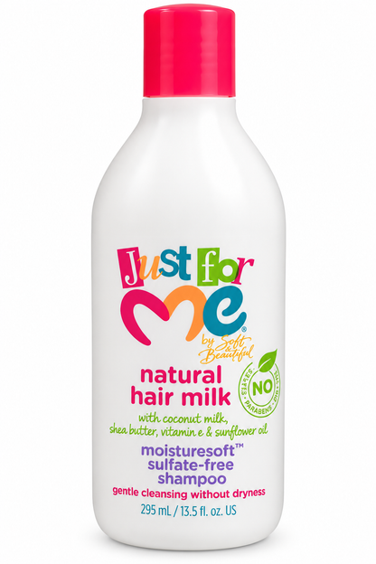 Just For Me Natural Hair Milk MoistureSoft Shampoo 295 ml – Shampoing Sans Sulfates au Lait de Coco, Beurre de Karité et Vitamine E
