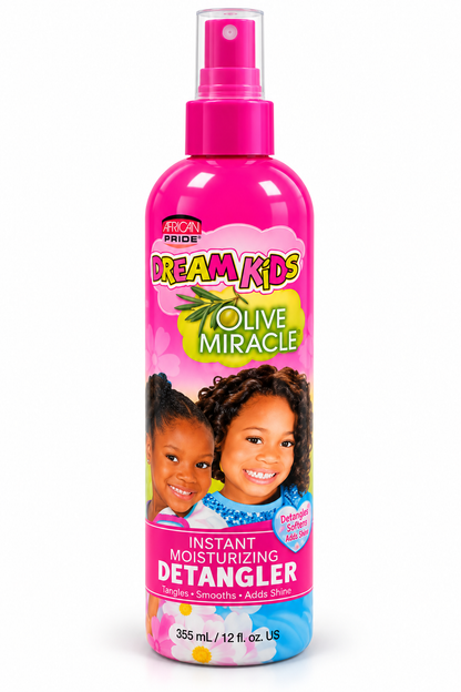African Pride Dream Kids Olive Miracle Instant Moisturizing Detangler 355 ml – Spray Démêlant Hydratant Sans Rinçage pour Cheveux Bouclés, Frisés et Crépus