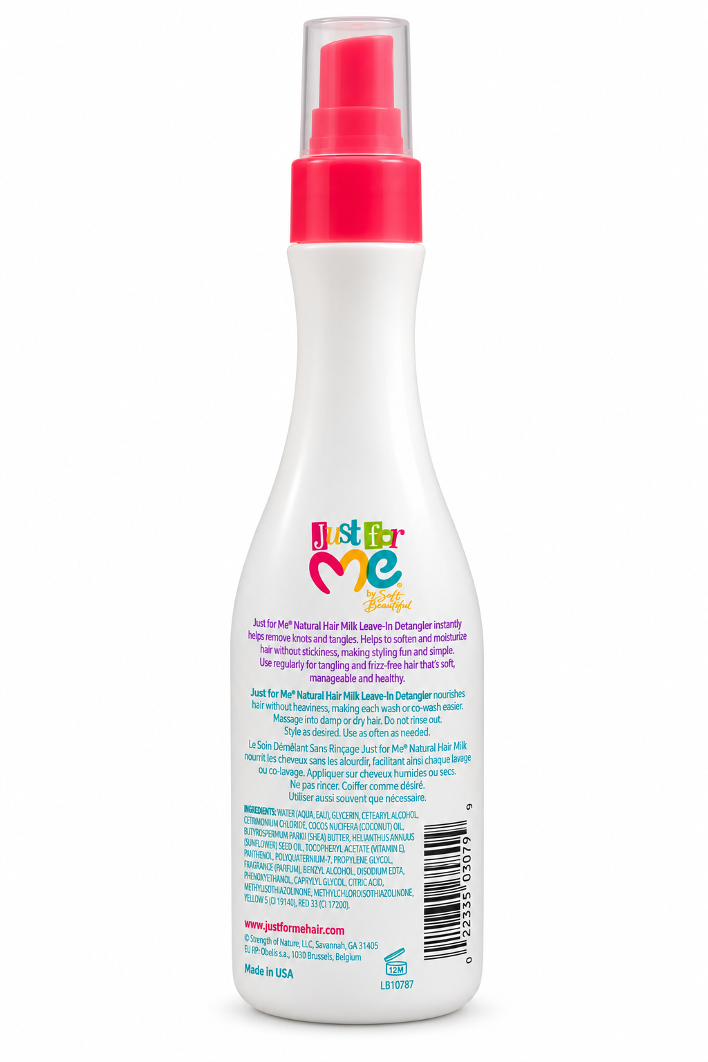 Just For Me Natural Hair Milk Leave-In Detangler 236 ml – Spray Démêlant Sans Rinçage au Lait de Coco, Beurre de Karité et Vitamine E