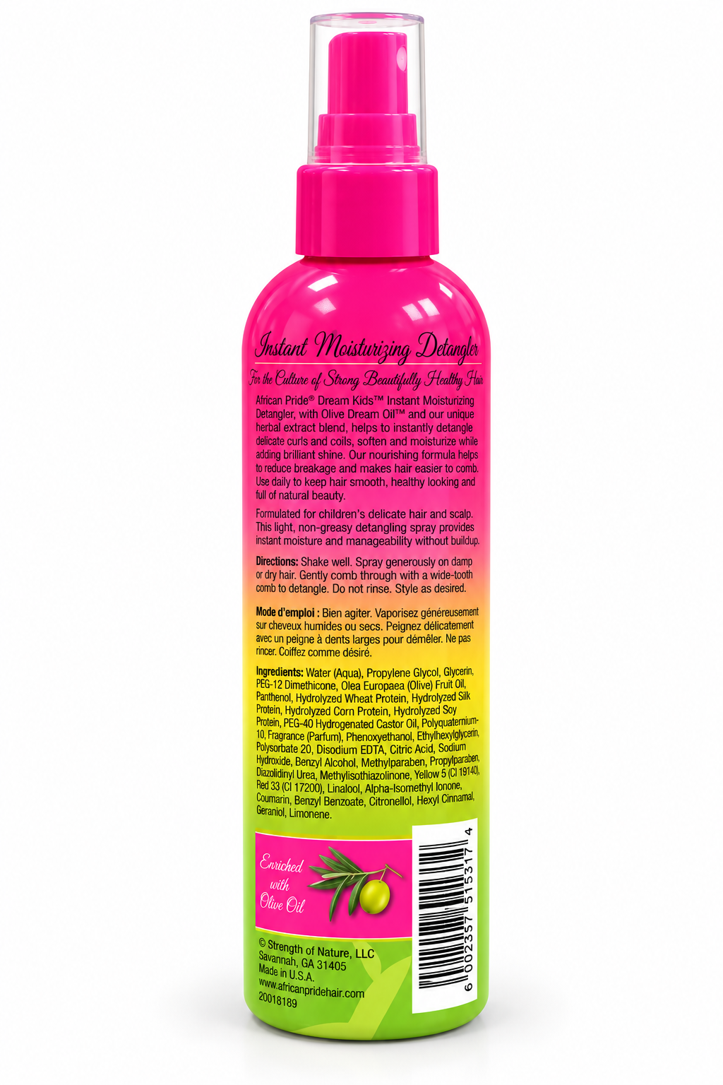 African Pride Dream Kids Olive Miracle Instant Moisturizing Detangler 355 ml – Spray Démêlant Hydratant Sans Rinçage pour Cheveux Bouclés, Frisés et Crépus