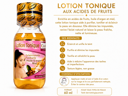Lotion Tonique Cladel 60 ml – Aux Acides de Fruits, Huile d'Argan & Miel