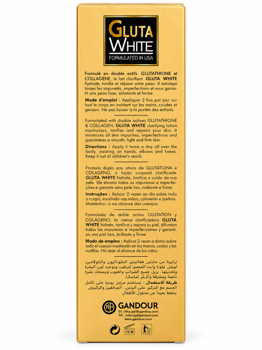 Gluta White – Lait Clarifiant Corps au Glutathion & Collagène | 500 ml